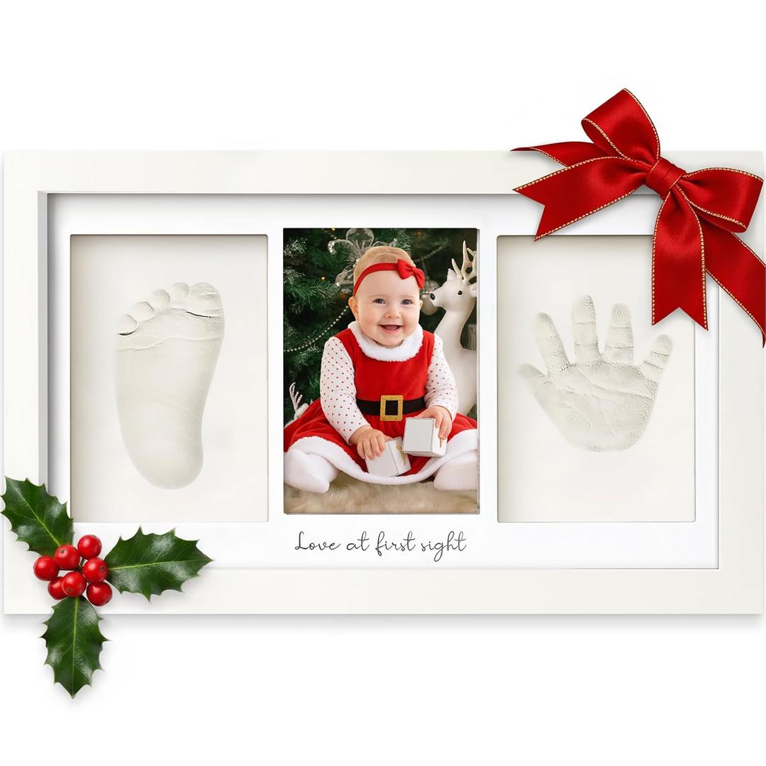 KeaBabies Baby Hand and Footprint Kit - Clay Handprint Keepsake Frame, Newborn Nursery Picture Frame, Personalized New Mom Gifts for Baby First Christmas Shower (Alpine White) (Duo Frame, 13" x 7.8")
