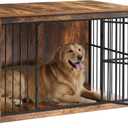 Feandrea Wooden Dog Crate Furniture, 48 Inches Heavy-Duty Kennel for Dogs up to 110 lb, with Double Doors and Enclosed Wood Base, Modern Pet Cage End Table Indoor, Rustic Brown