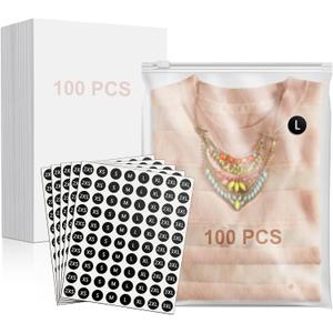 100PCS 10"x13" T-shirt Packaging Bags with Cardboard and Clothing Size Stickers, 10x13 inch Frosted Zipper Plastic Bags for Clothing, T-shirt Package Set