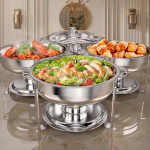 Rengue 6QT Chafing Dishes for Buffet, 4 Pack Stainless Steel Round Chafing Dish Buffet Set, Heating and Cooling Buffet Servers and Warmers, Food Warmers for Parties Buffet,Gatherings,Banquets,Weddings