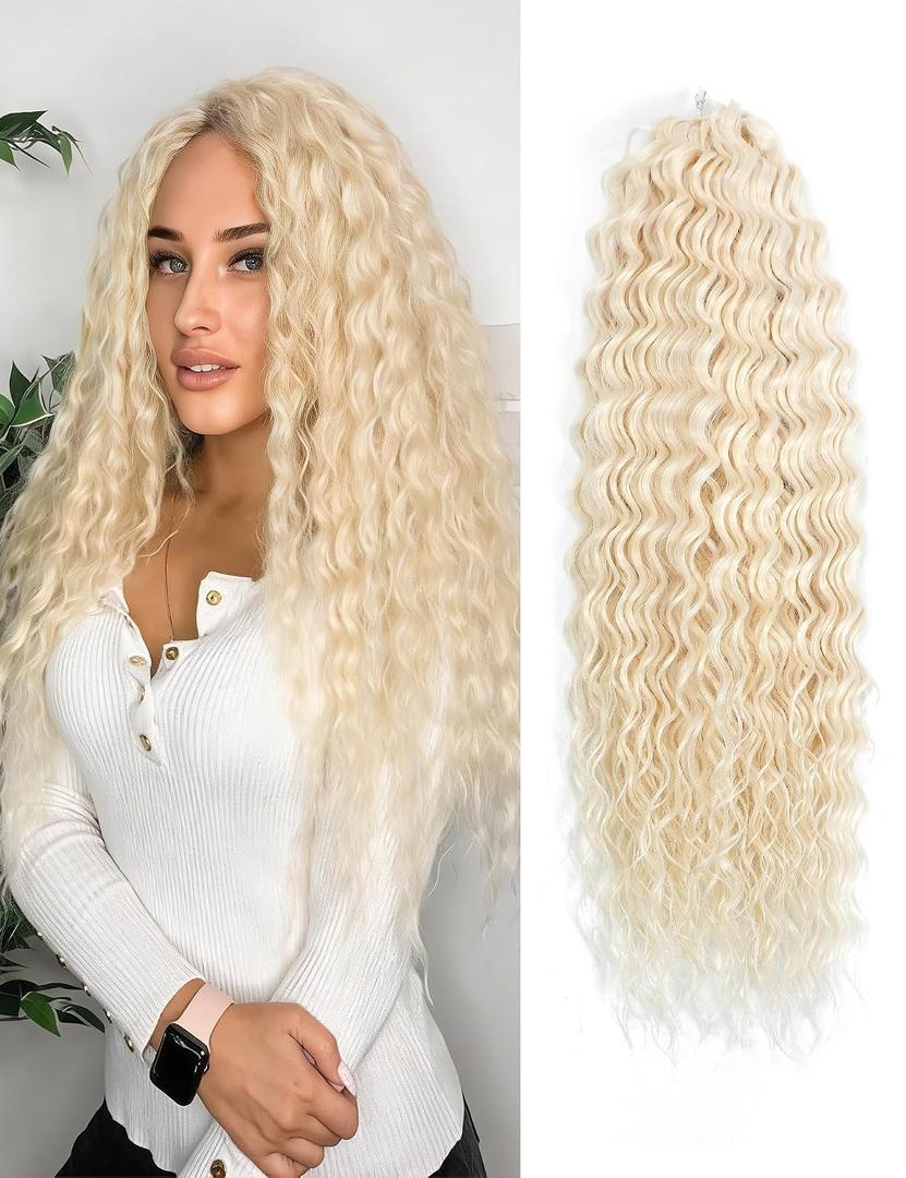 Curly Braiding Hair 300g,Platinum Blonde Ocean Wave Crochet Hair Extensions for Women,Long Synthetic Loose Deep Wave Wavy Twist Hair for Boho Braids