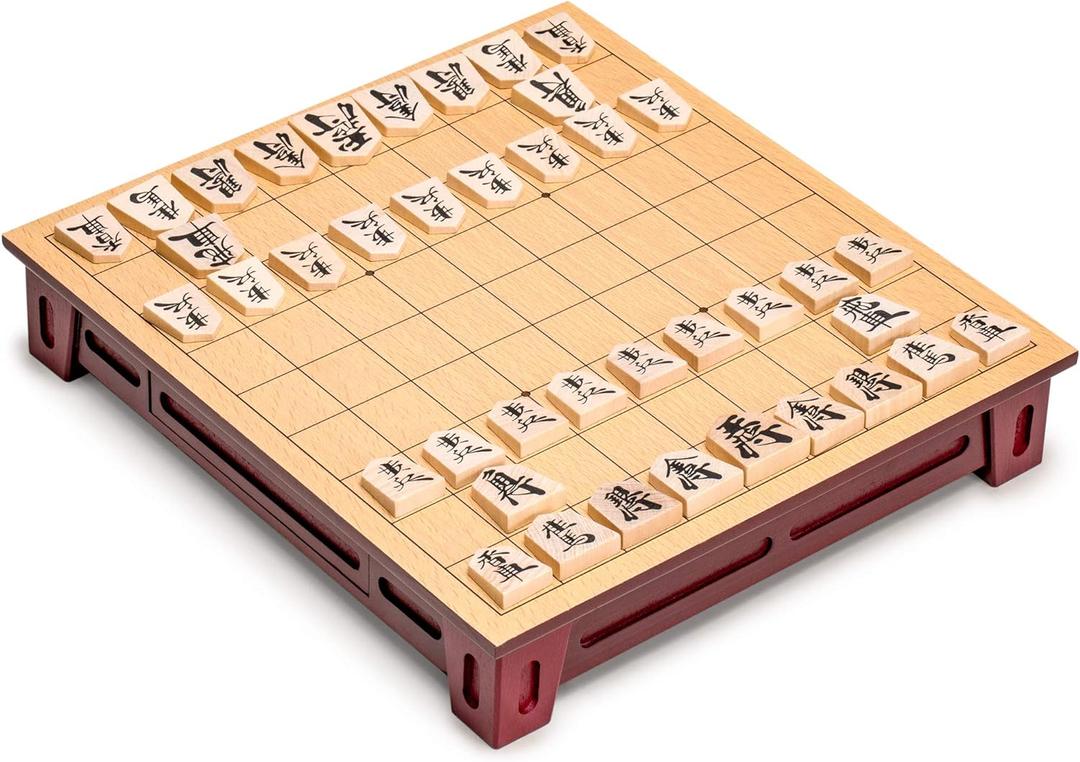 Yellow Mountain Imports Shogi Japanese Chess Game Set - Wooden Board with Drawers and Traditional Koma Playing Pieces