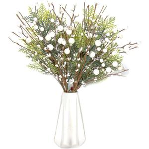 Christmas Floral Picks 6Pack Christmas Berry Picks with Holly Berries Artificial White Berry Stems for Xmas Winter Holiday Home DIY Ornaments (17inch)