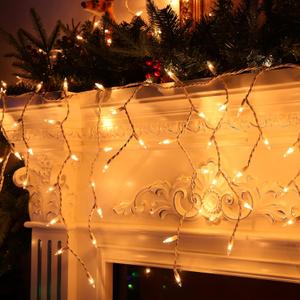 Lomotech Christmas Icicle Lights, 18Ft 54 Drops 300 Count Incandescent Connectable Waterproof Lights for Holiday Decorations (White Wire, Warm)