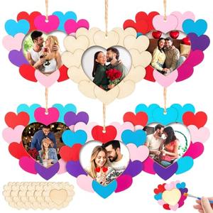 Thyle 12 Pcs Valentines Day Crafts DIY Unfinished Heart Picture Frames Craft Kit Wooden Frames with Hanging Ropes for Valentine's Day Anniversary Wedding Handmade Craft Home Decor