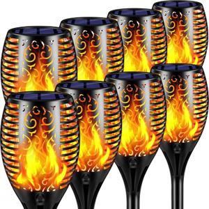 TomCare Solar Lights Outdoor Flickering Flame Solar Torch Lights Waterproof Outdoor Lighting Solar Powered Pathway Lights Christmas Decorations for Garden Patio Yard Landscape, 8 Pack