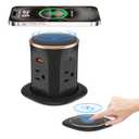 ANNQUAN Motorized Pop Up Countertop Receptacle with 15W Wireless Charger,Max 20W Power Delivery,3.15" Automatic Pop Up Electrical Outlet with 4 Outlets 4 USB Ports for Home Office Kitchen (6ft Cord, Black)