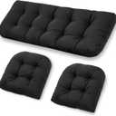 Patio Furniture Cushions Outdoor, Waterproof Wicker Chair Cushions Set of 3, 1 Loveseat & 2 Seat Pads, Thick Outdoor Replacement Cushions for Porch Lawn Bench Couch Sofa Swing, Black, 44"L x 19"W