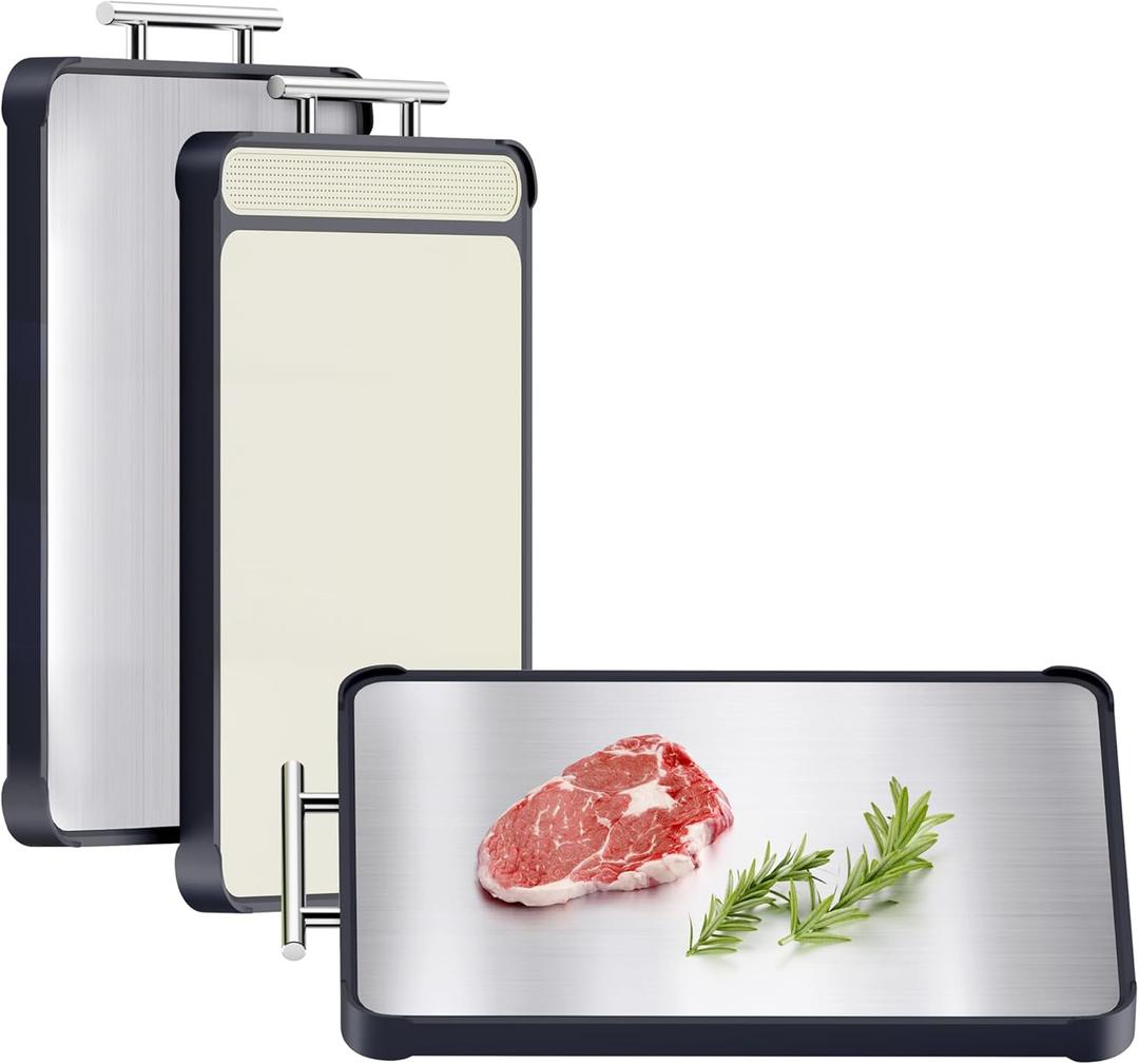 2 Pack Stainless Steel Cutting Board Set, Large Cutting Boards for Kitchen, Double Sided Meat Chopping Board with Handle, Non Toxic Wheat Straw PP/Dishwasher Safe/Food-Grade (1611 In)