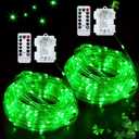 JMEXSUSS 2 Pack Green Lights Battery Operated String Lights Outdoor Waterproof, Total 200LED 66ft Battery Powered Rope Lights with Remote, Green Lights for St Patricks Day Decorations