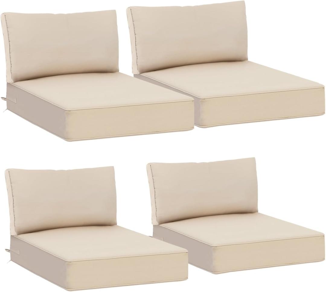 AAAAAcessories Outdoor Deep Seat Cushions, Waterproof, Fade-Resistant Patio Furniture Replacement Cushions, 23.5" x 25.5" x 5" + 23.5" x 13.5", Set of 4, Khaki Beige