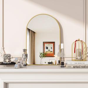 Arched Wall Mirror, 20 x 30 inch Arch Bathroom Mirror, Wall Mounted Vanity Mirror with Arch Metal Frame, Modern Bathroom Vanity Mirror for Bedroom, Living Room, Hanging or Leaning, Gold (30"L x 20"W)