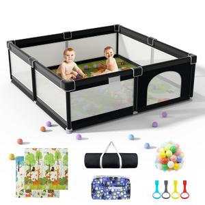 LUTIKIANG Extra Large 79" x 71" Baby Playpen with Mat, Baby Gate Play Yard, Portable Toddler Playpen, Large Play Pen for Babies, Mat Included, Play Area for Babies and Toddlers (Black)