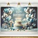 Birthday Banner 70x43 Inches - Happy Birthday Party Decoration with Colorful Balloons Backdrop Photography Background for Indoor and Outdoor Celebration