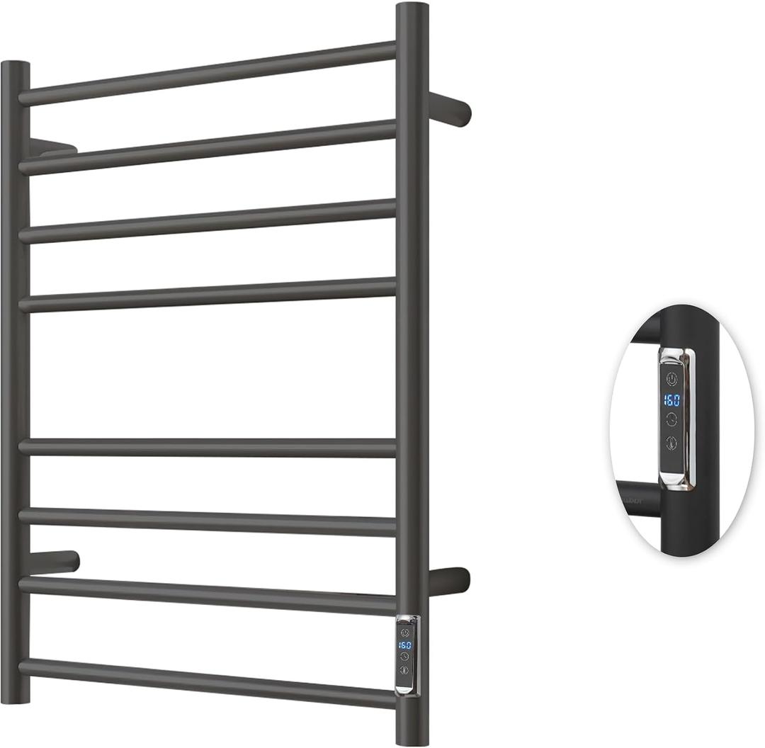 Heated Towel Racks for Bathroom, Wall Mounted Electric Towel Warmer Racks with Timer & Temperature Control, 8 Bar Stainless Steel Towel Heater for Bathroom, Matte Black, Plug-in