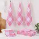 Homaxy Kitchen Towels and Dishcloths Set, 12 x 12 and 13 x 28 Inches, Set of 12 100% Cotton Waffle Weave Check Plaid Kitchen Dish Towels, Super Soft and Absorbent Dish Cloths, White & Pink