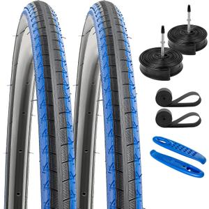 2-PCS 700C Road Bike Tires 700x28C/28-622 28x1 5/8x1 1/8 and 700C Heavy Duty Bike Tubes Presta Valve with 2 Rim Strips Compatible with 700x26C 700 x 28C 700x30C Bike Bicycle Tires and Tubes