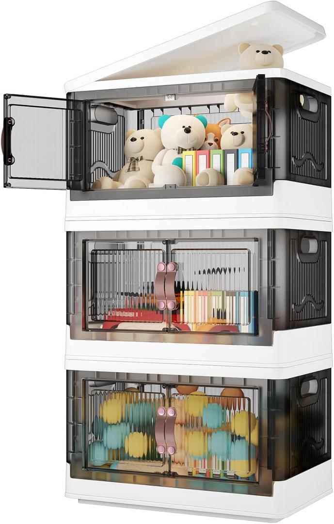 Storage Bins with Lids - 144QT Large Plastic Storage Bins Closet Organizers and Storage, Foldable Stackable Storage Containers for House Organizing Bedroom Dorm Room (3-Tier 48QT(3 Lids))