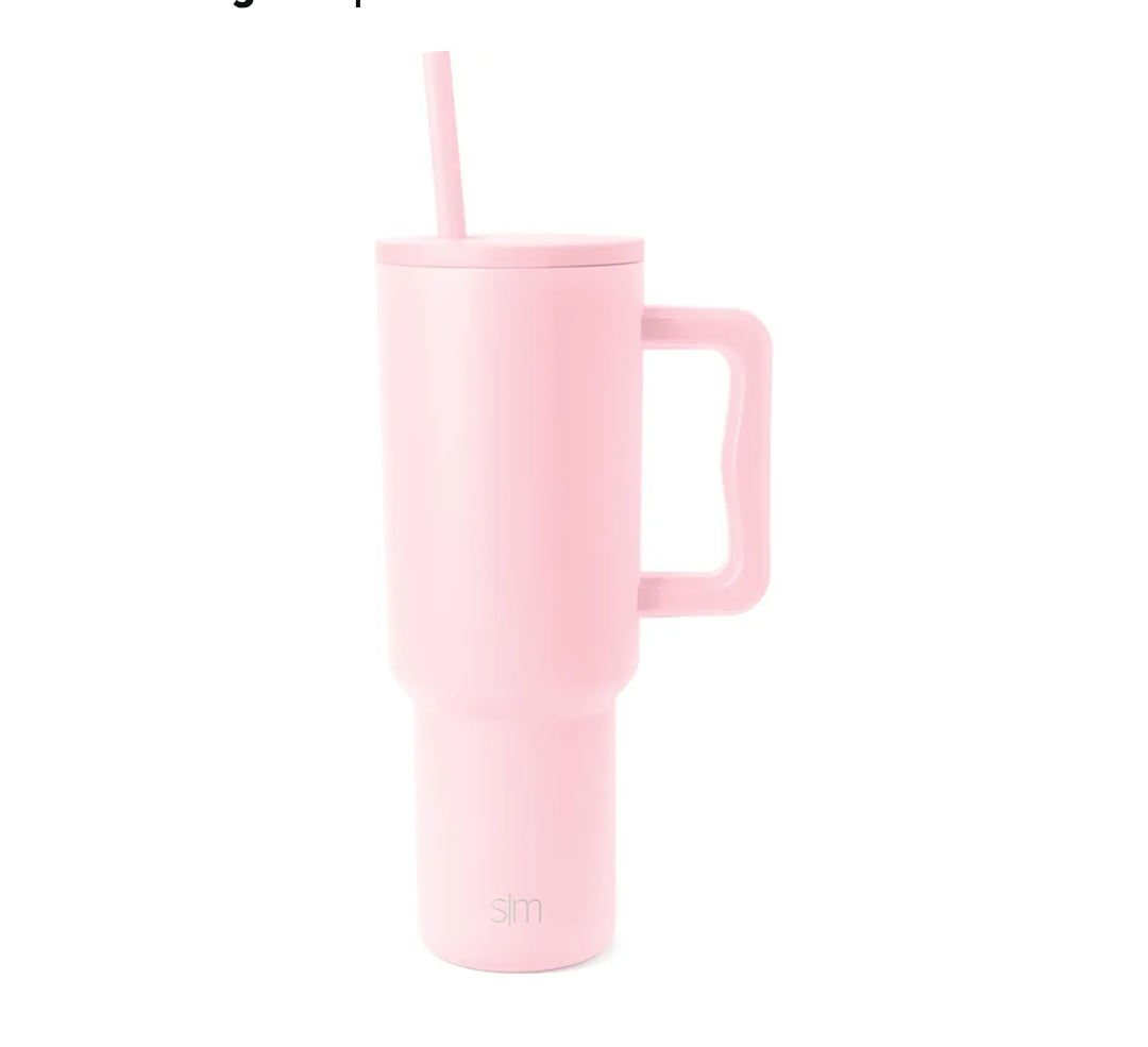Simple Modern 40 oz Trek Tumbler with Handle and Straw Lid | Cup Holder Friendly Insulated Stainless Steel Travel Mug | Blush