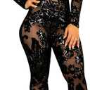 YOOTIKO Women's Sexy Sequin Bodycon Jumpsuit Lace V Neck Long Sleeve Romper Birthday Outfit Clubwear (3X-Large, 00-black)