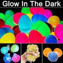 24 PCS Prefilled Easter Eggs, 12 Easter Eggs + 12 Light Up Grape Mesh Sensory Balls Fidget Toys, Kids Boys Girls Toddlers Easter Basket Stuffers Glow in The Dark Fillers Easter Eggs Hunt Party Favor