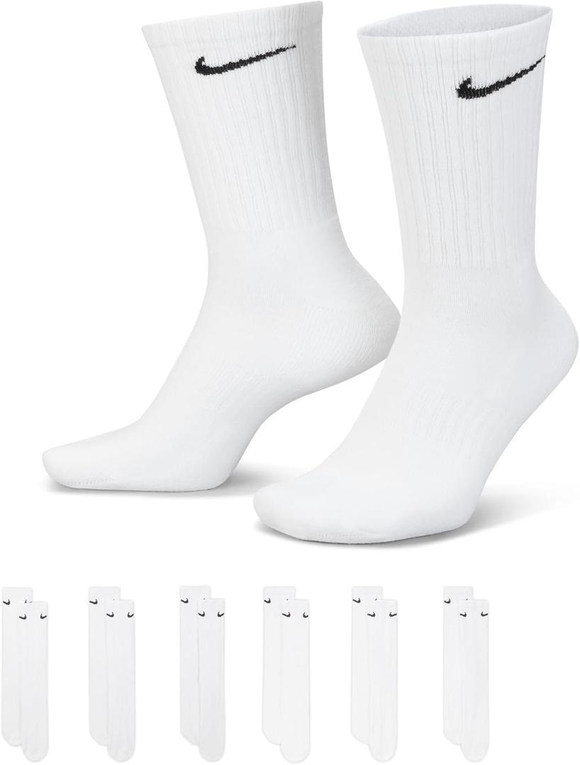 Nike Unisex Adult Everyday Cushioned Training Crew Socks (6-Pack) | Mens and Womens (White, L)