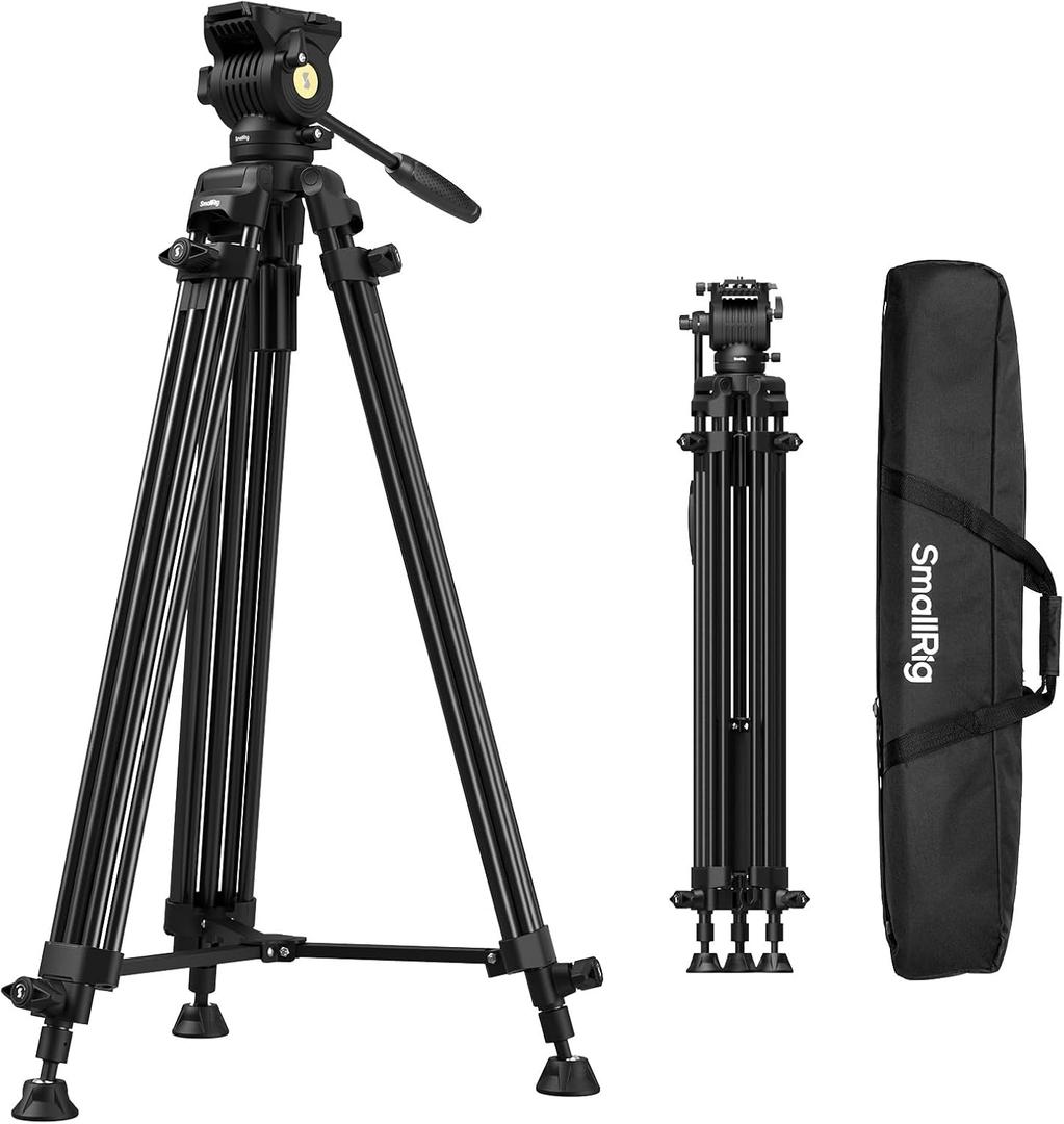 SMALLRIG 73''/186cm Heavy Duty Aluminum Alloy Video Tripod, Max Load 8kg (18lbs), Fluid Head with +85 to -78 Tilt Range, Compact Travel Tripod Weight 3.1kg(6.8lbs), Folded Height 88cm, AD-14-5440