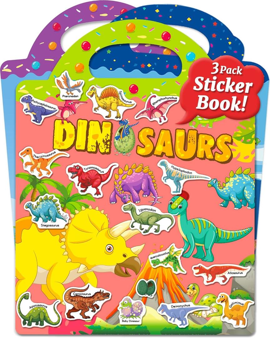 Benresive Reusable Sticker Book for Toddlers, Stickers for Kids, Travel Toys for Arts & Crafts Activities, Birthday Gift for Boys & Girls, Ocean, Fairy and Dinosaur Themes
