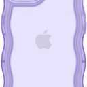 Anuck for iPhone 14 Case Wavy Edge Clear Back Design, Anti-Slip Grip Cute Wave Curly Frame Shape Shockproof Soft TPU & Hard Bumper Protective Phone Case Cover for Women Girls, Clear Purple