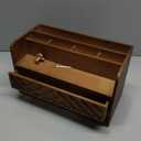 dreampossible Brown Wood Desk Organizer and Accessories with Drawer, Bill Mail Organizer and File Mail Holder for Office Supplies, Modern Desk Accessories & Workspace Organizers for Desk Organization