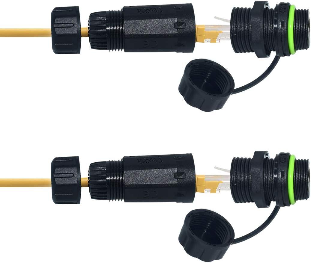 RJ45 Waterproof Connector IP68 Cable Connector, Panel Mount Coupler Female to Female, with Shielding Cable Coupler-CAT5E-YMP20-Green-2 PCS