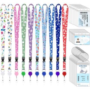 Prudiut 40 Pcs Cruise Lanyard Kits Includes 10 Pack Cruise Lanyards with 10 Pack Cruise Luggage Tag Holder and 20 Pack Waterproof Badge Holders Cruise Ship Essentials for Cruise Ship Key Cards