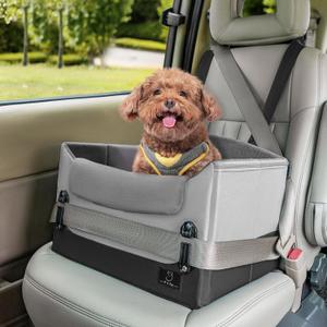 A4Pet Dog Car Seats for Small Dogs, Booster Car Seat with Patent Buckles & Clip-On Safety Leash, Pet Seat for Puppy Small Dogs Cats Under 25 Lbs, Grey