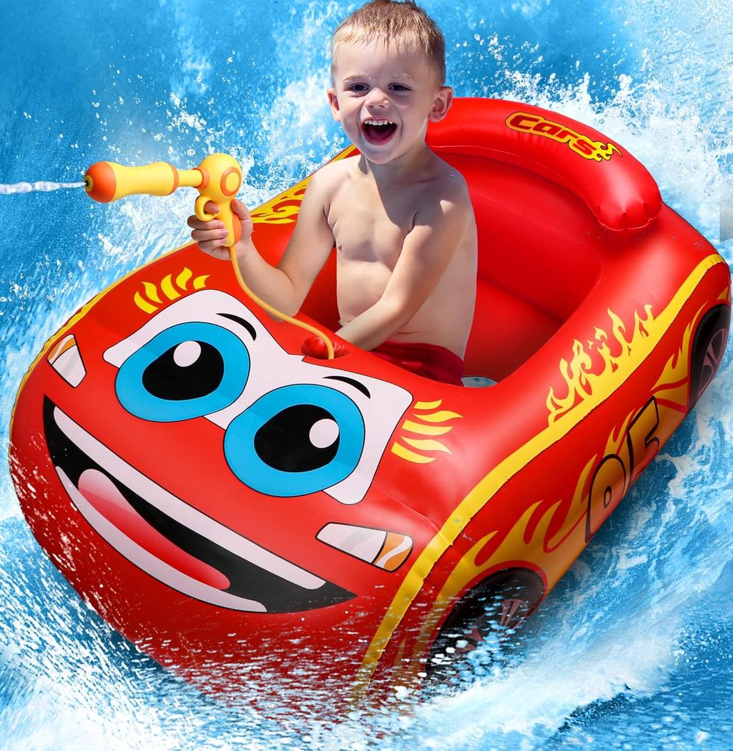 HopeRock Kids Pool Float with Water Gun - Inflatable Ride-on Swimming Toy for Boys Aged 3-8, Summer Fun (Red)