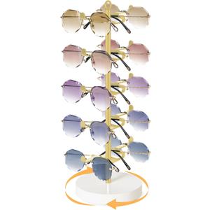 Mkono 360 Rotating Sunglasses Organizer Metal Eyeglass Holder Stand Sunglass Storage Display Eyeglasses Rack for up to 10 Pairs of Eyewear Glasses for Table Dresser Desk Countertop Bedroom, Gold