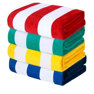 Exclusivo Mezcla 4 Pack Cotton Large 30x60 Inches Soft Cabana Stripe Thick Beach Towel, Super Absorbent Travel Bath Pool Towel (Red/Turquoise/Yellow/Ocean Blue)