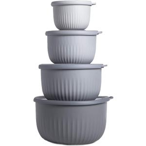 COOK WITH COLOR Prep Bowls with Lids- Wide and Deep Nesting Plastic Small Mixing Bowl Set with Lids, 8 Piece Set - Deep Bowls, Gray
