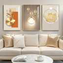 Framed Modern Luxury Gold Wall Art for Living Room, Set of 3 Piece Contemporary Paintings Artwork for Walls, Golden Prints Pictures with Gold Frame, Wall Decor for Home Office - Total 30" x 60"