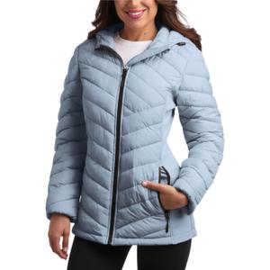 Reebok Womens Puffer Jacket - Midweight Quilted Snow Glacier Shield Full Zip Winter Coat for Women with Hood & Zip Pockets (Blue, S)