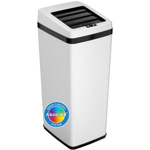 iTouchless 14 Gallon Slide Open Lid Kitchen Trash Can with, Motion Sensor White Stainless Steel Rectangular Trashcan for Home Office Work Bedroom Living Room Garage Large Capacity Slim Wastebasket