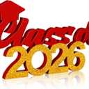 2 x Class of 2026 Sign Graduation Party Decorations 2026 Grad Photo Booth Prop Graduation Table Centerpieces for Senior Night Decor Signs College High School Party Supplies(Red and Gold)