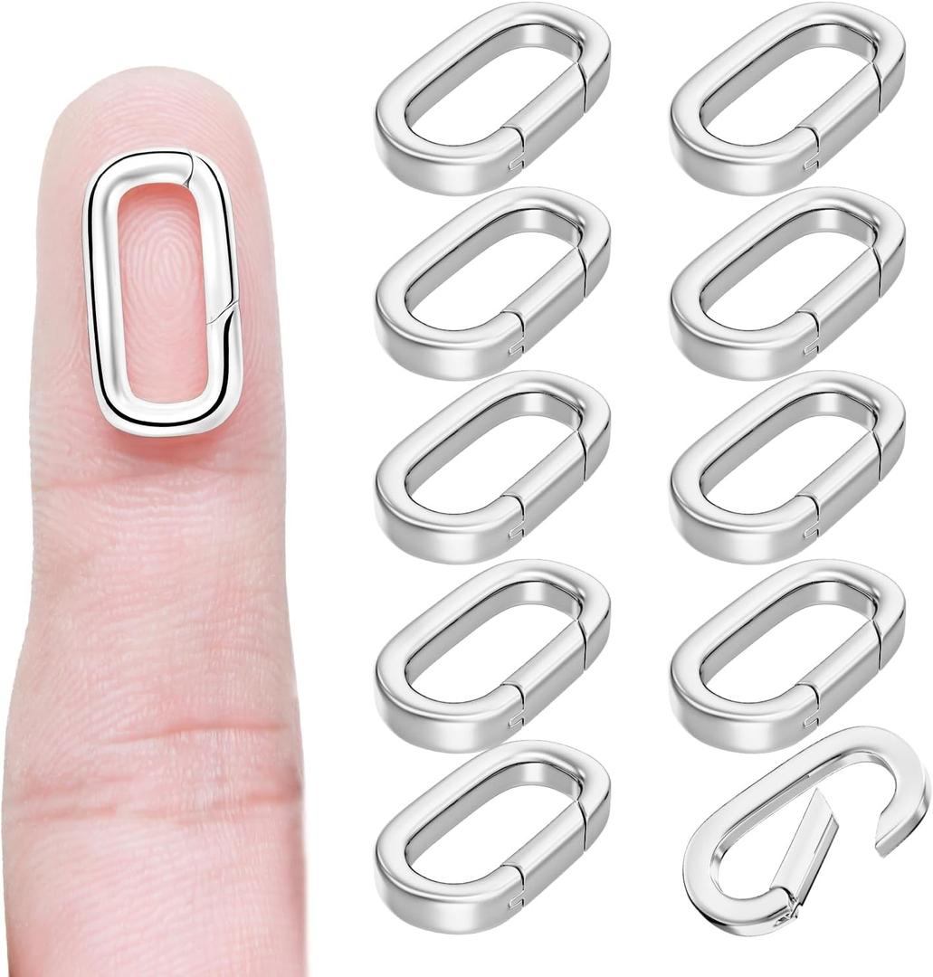 Carabiner Clip Pendant Clasp for Jewelry Making,18K Gold and Silver Necklace Clasp and Closures Jewelry Carabiner Charm Clasp for Necklace Bracelet (10Pcs Silver, M (0.75 * 0.37 * 0.12in))