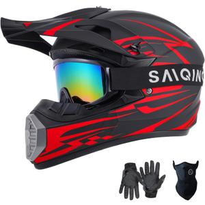 SanQing Youth Kids Motorcycle Helmet DOT Approved-Lightweight Full Face Dirt Bike Helmet for ATV Off-Road Motocross Four Wheeler Street Riding Boys Girls, with Gloves,Goggles,Face Shield, Large