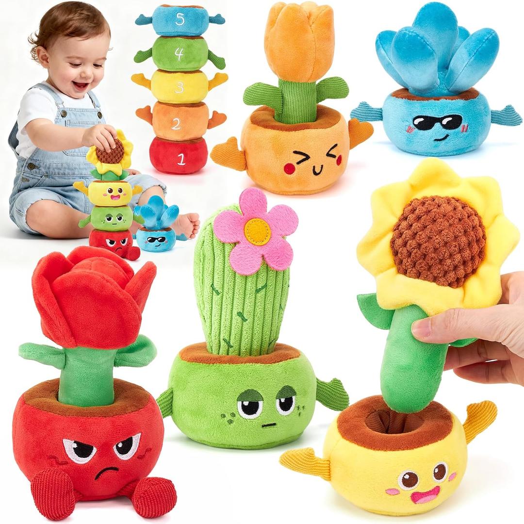 hahaland Montessori Toys for 1 Year Old, Plush Flower Garden Stacking & Sorting Toy for Toddlers 1-3, Color Matching Sensory Toy for Fine Motor Skills, Easter Basket Stuffers for Baby Boys Girls