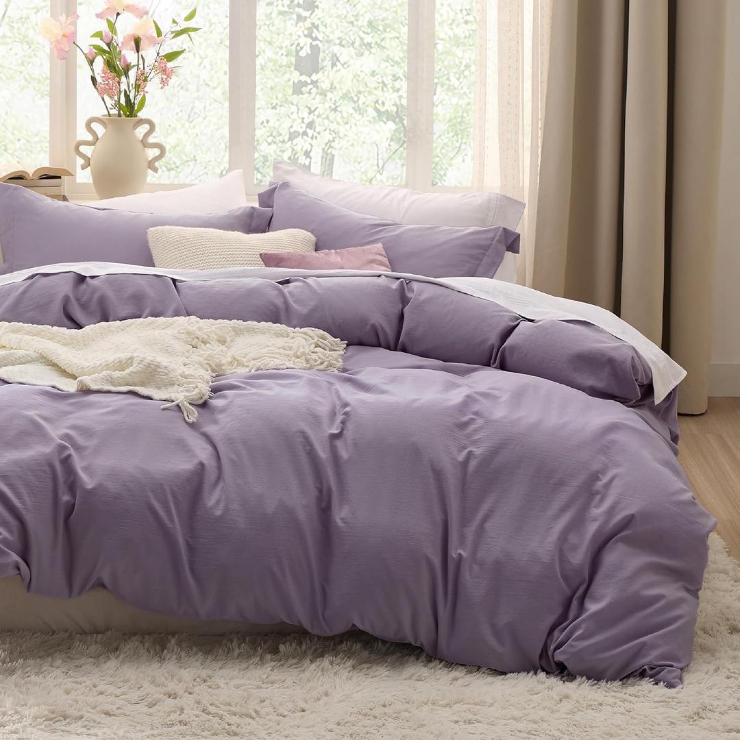 Bedsure Grayish Purple Duvet Cover King Size - 3 Pieces Prewashed Cotton-Like Polyester Extra Soft Bedding Set, Includes 1 Duvet Cover 104x90 Inches with Zipper Closure & 2 Pillow Shams, No Comforter