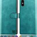 SUANPOT for iPhone X/XS 5.8"(Non XS Max 6.5")with RFID Blocking Leather Wallet case Credit Card Holder, Flip Folio Book Phone case Shockproof Cover for Women Men for Apple X/Xs case Wallet Blue Green