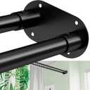 Double Shower Curtain Rod, Adjustable 28 to 76 Inches Wall Mounted Double Shower Rod Rustproof, Black Shower Curtain Pole for Bathroom, Laundry Room, Bathtub 