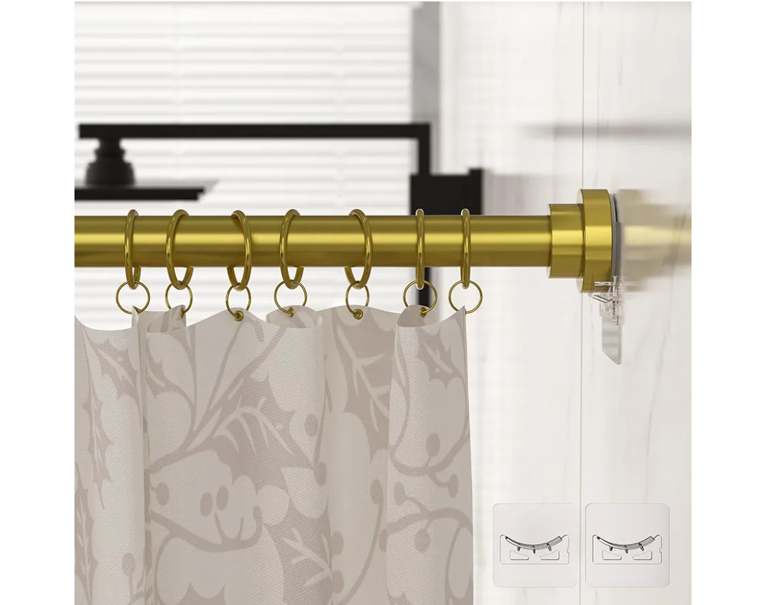 Samstar Gold Shower Curtain Rod,32-83 Inches(2.6-6.9ft),Adjustable Spring Tension Rod No Drilling,with 2 Free Anti-Slip Holder,for Bathroom Window Living Room,Gold