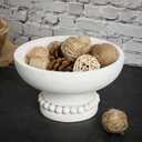 Amyhill Wood Pedestal Decorative Bowl 8 Inch Wooden Distressed Beaded Bowl for Dining Table Centerpiece, Farmhouse, Serving and Home Dcor(White)