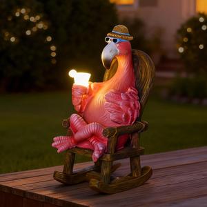 Goodeco Solar Flamingo Statue Outdoor - Perfect Relaxing Fairy Garden Gifts, Great as Birthday or Mom Gifts - 8.1 inches Tall, Pink